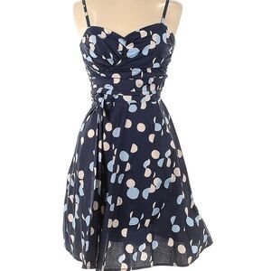 H&M Navy Mini smock back Dress with Cream and Light Blue Polka Dots small